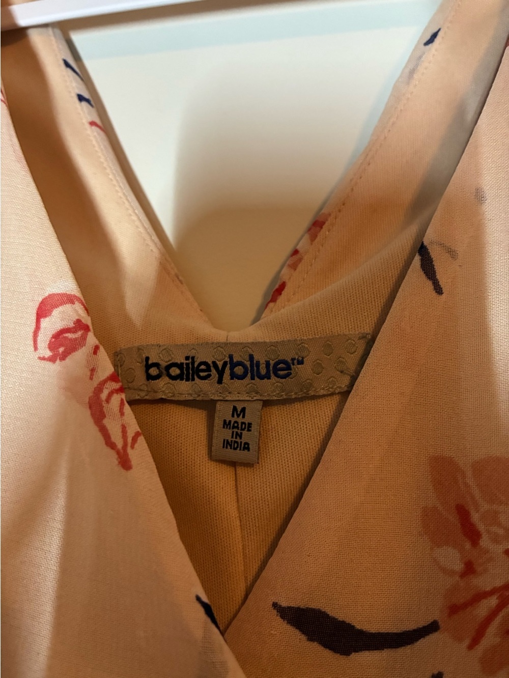 Bailey Blue Floral Wrap Romper in Peachy Pink with Blue Border Size Medium - Picture 4 of 4